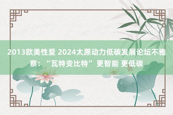 2013欧美性爱 2024太原动力低碳发展论坛不雅察：“瓦特变比特” 更智能 更低碳