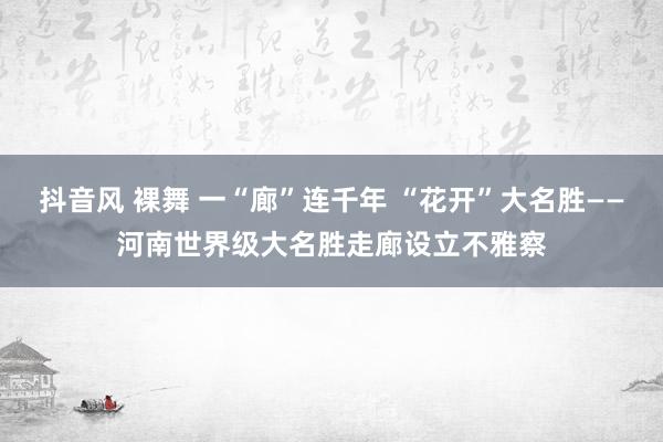 抖音风 裸舞 一“廊”连千年 “花开”大名胜——河南世界级大名胜走廊设立不雅察