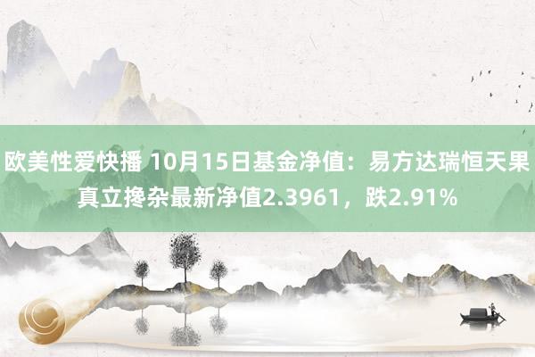 欧美性爱快播 10月15日基金净值：易方达瑞恒天果真立搀杂最新净值2.3961，跌2.91%