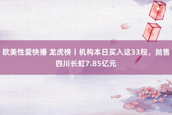 欧美性爱快播 龙虎榜丨机构本日买入这33股，抛售四川长虹7.85亿元