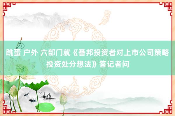 跳蛋 户外 六部门就《番邦投资者对上市公司策略投资处分想法》答记者问