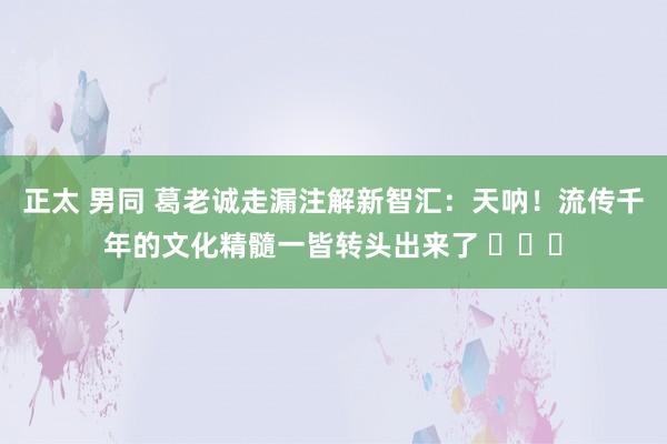 正太 男同 葛老诚走漏注解新智汇：天呐！流传千年的文化精髓一皆转头出来了 ​​​