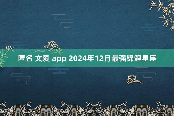 匿名 文爱 app 2024年12月最强锦鲤星座